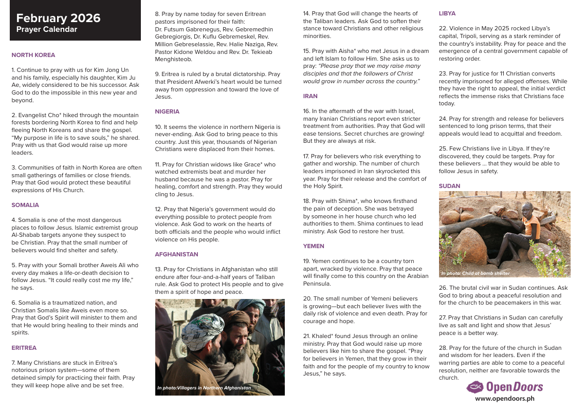 2026 February - March Prayer Calendar