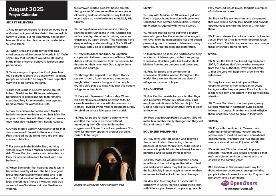 2025 August - September Prayer Calendar